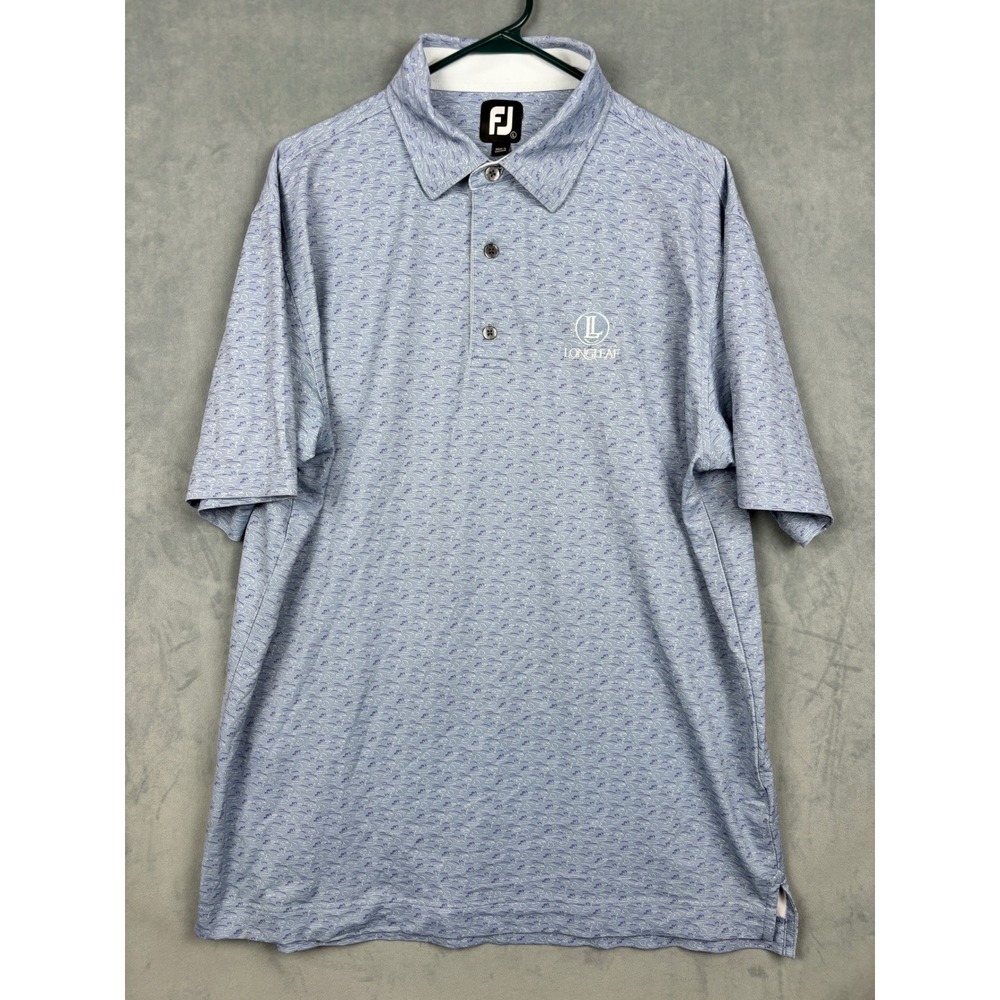 FootJoy Mens Lisle Golf Polo Shirt Purple Abstract Lily Pad Longleaf Logo Large